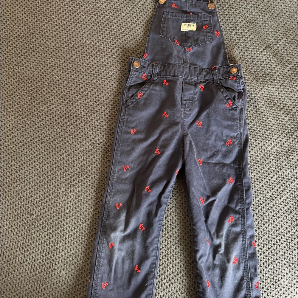 OshKosh B'gosh blue Overalls with Red Embroidered cherries